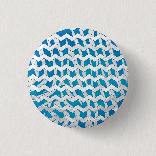 Zebra Blue and White Chevron Pinback Button (Front)