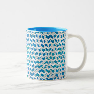 Zebra Blue and White Chevron Two-Tone Coffee Mug