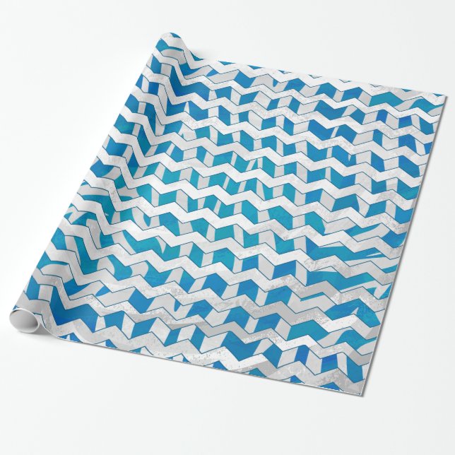 Zebra Blue and White Chevron Wrapping Paper (Unrolled)