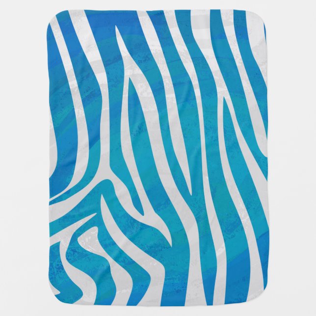 Zebra Blue and White Print Baby Blanket (Front)