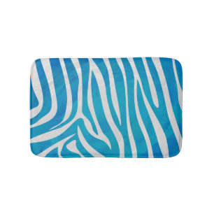 Zebra Blue and White Print Bathroom Mat