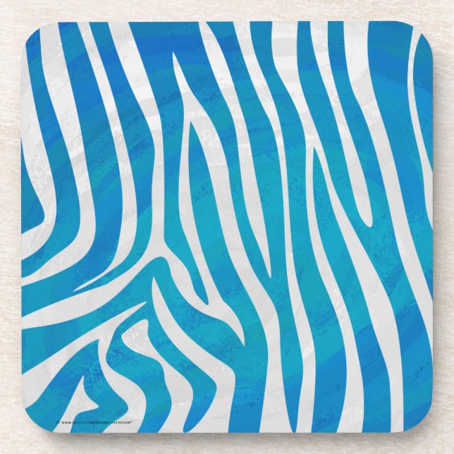 Zebra Blue and White Print Beverage Coaster (Front)