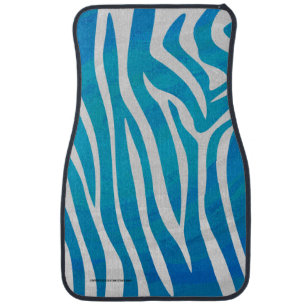 Zebra Blue and White Print Car Floor Mat