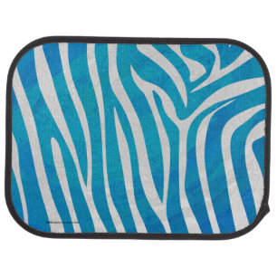 Zebra Blue and White Print Car Floor Mat