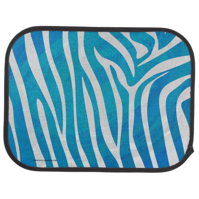 Zebra Blue and White Print Car Floor Mat (Rear)