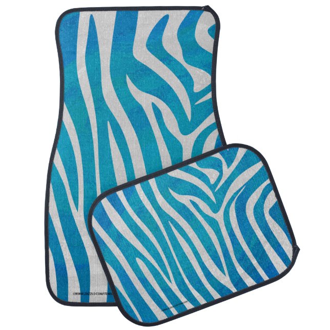 Zebra Blue and White Print Car Mat (Set)