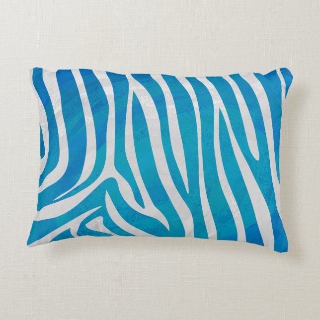 Zebra Blue and White Print Decorative Pillow (Back)