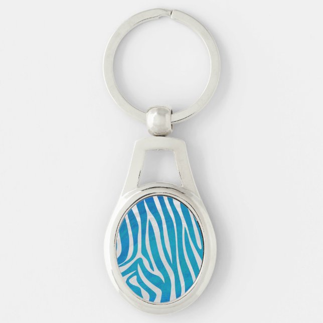 Zebra Blue and White Print Keychain (Front)
