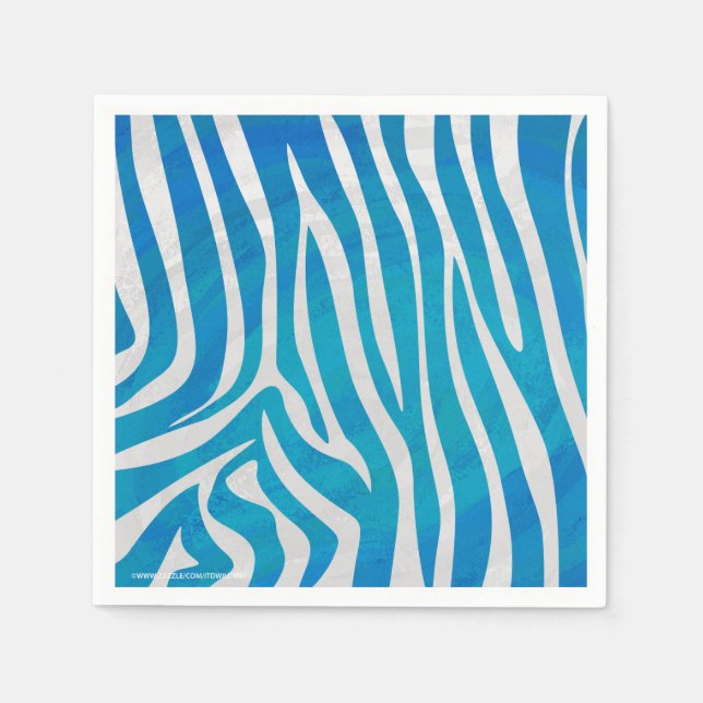 Zebra Blue and White Print Napkins (Front)