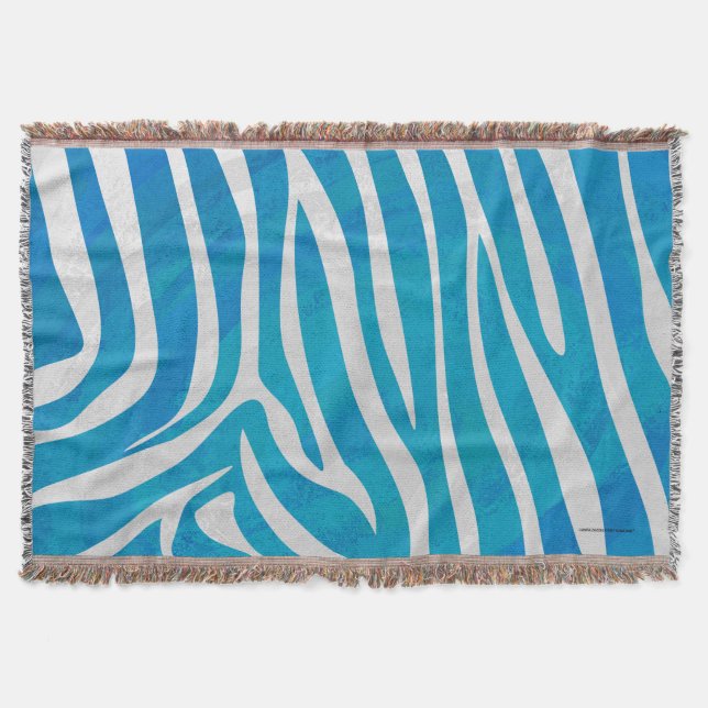 Zebra Blue and White Print Throw Blanket (Front)
