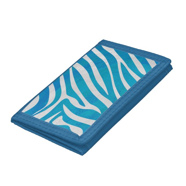 Zebra Blue and White Print Tri-fold Wallet (Bottom)
