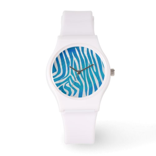 Zebra Blue and White Print Watch