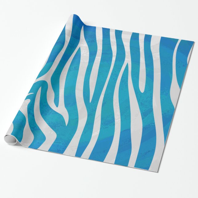 Zebra Blue and White Print Wrapping Paper (Unrolled)