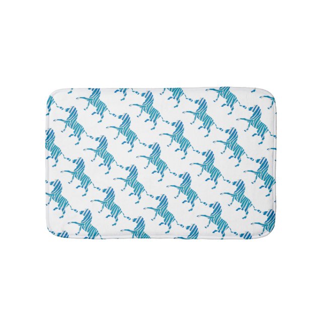 Zebra Blue and White Silhouette Bath Mat (Front)