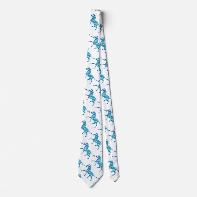 Zebra Blue and White Silhouette Neck Tie (Front)