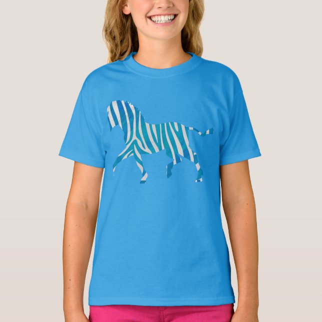 Zebra Blue and White Silhouette T-Shirt (Front)