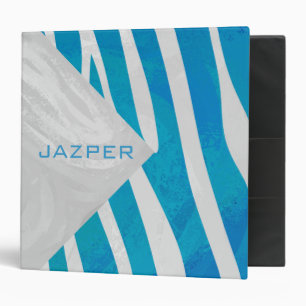 Zebra Blue and White with Monogram 3 Ring Binder