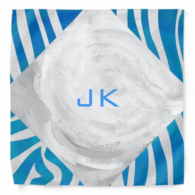 Zebra Blue and White with Monogram Bandana (Front)