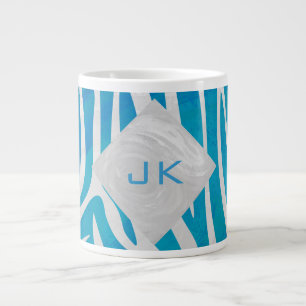 Zebra Blue and White with Monogram Giant Coffee Mug
