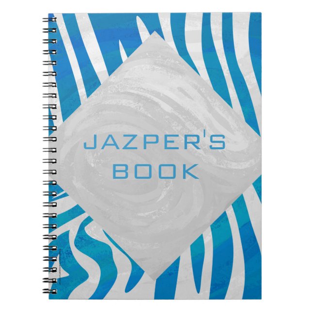 Zebra Blue and White with Monogram Notebook (Front)