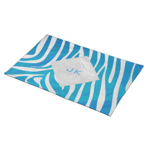 Zebra Blue and White with Monogram Placemat