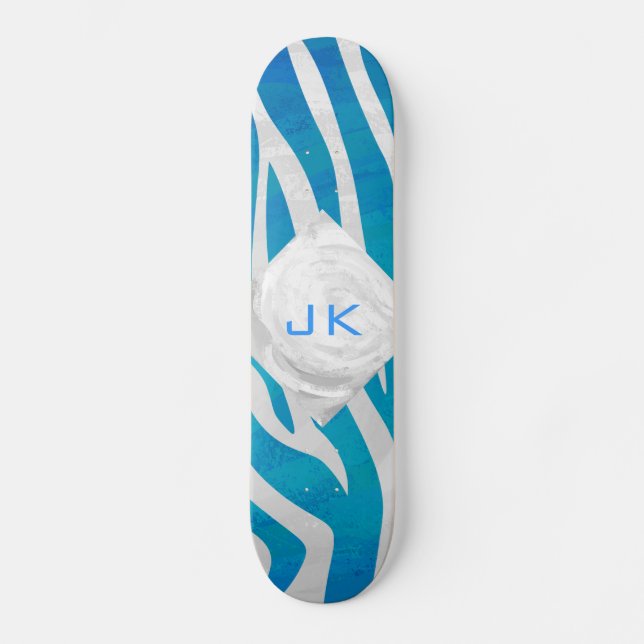 Zebra Blue and White with Monogram Skateboard Deck (Front)