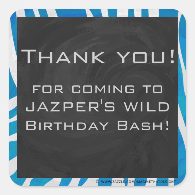 Zebra Blue and White with Monogram Square Sticker (Front)