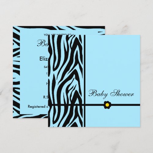 Zebra Blue-Baby Shower Boy Invitations