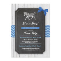 Zebra Blue Baby Shower Party Boy Wood Invite