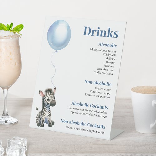 Zebra Blue Balloon Safari Baby Shower Drinks Sign