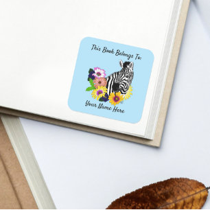 Zebra Blue Colorful Daisy Floral  Bookplate