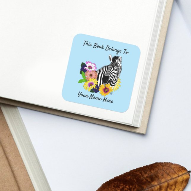 Zebra Blue Colorful Daisy Floral  Bookplate (Creator Uploaded)