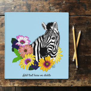 Zebra Blue Colorful Daisy Floral Wildlife 3 Ring Binder
