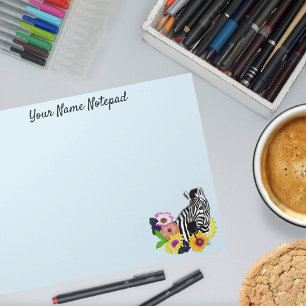 Zebra Blue Colorful Daisy Floral Wildlife Notepad