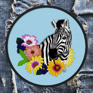 Zebra Blue Colorful Daisy Floral Wildlife Patch