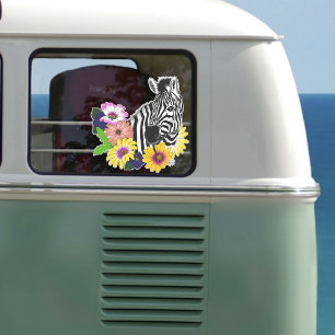 Zebra Blue Colorful Daisy Floral Wildlife Sticker