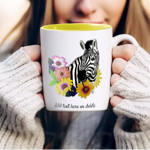 Zebra Blue Colorful Daisy Floral Wildlife Two-Tone Coffee Mug