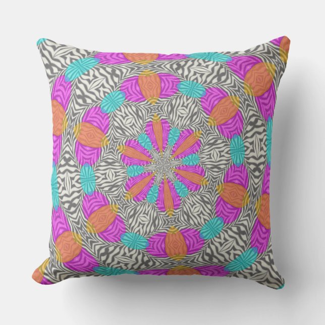 Zebra Blue Orange Pink Circles Throw Pillow (Front)
