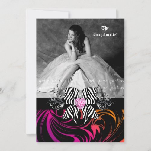 Zebra Bow Bachelorette Party Photo Orange Purple Custom Invitations