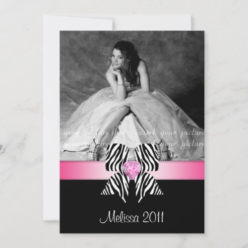 Zebra Bow Graduation Party Invite Photo Card