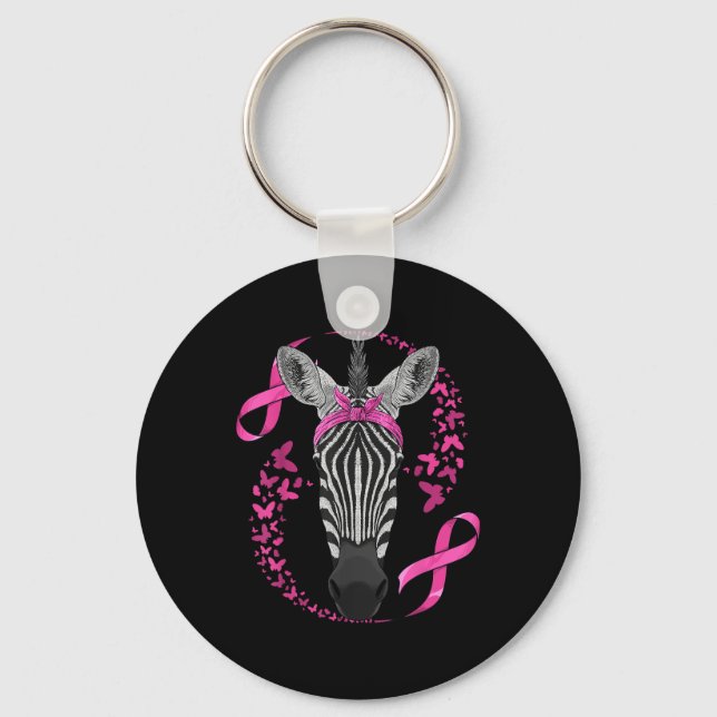 Zebra Breast Cancer Awareness Pink Bandana Cancer  Keychain (Front)