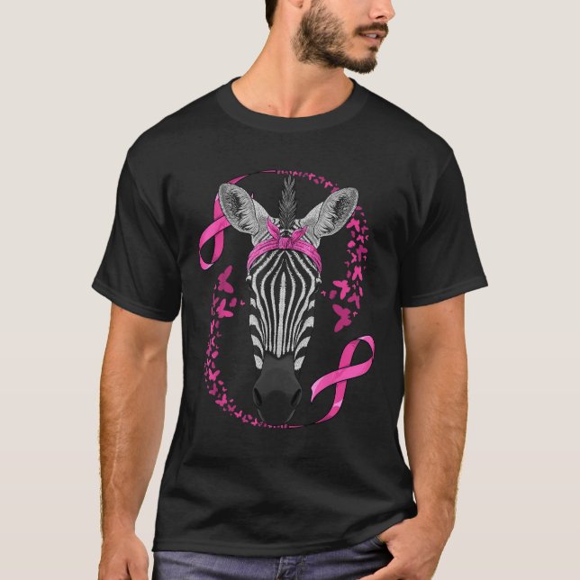 Zebra Breast Cancer Awareness Pink Bandana Cancer  T-Shirt (Front)
