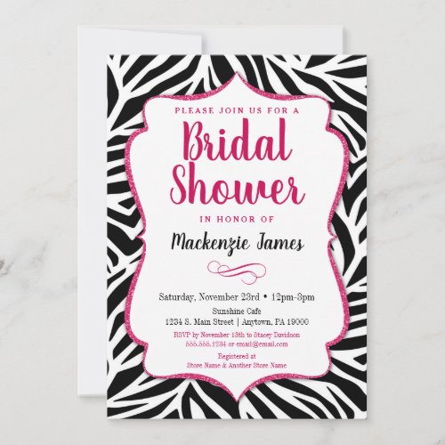 Zebra Bridal Shower Invitation Pink Black White