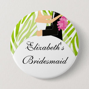 Zebra Bride Bridesmaid Button / Pin Lime Green