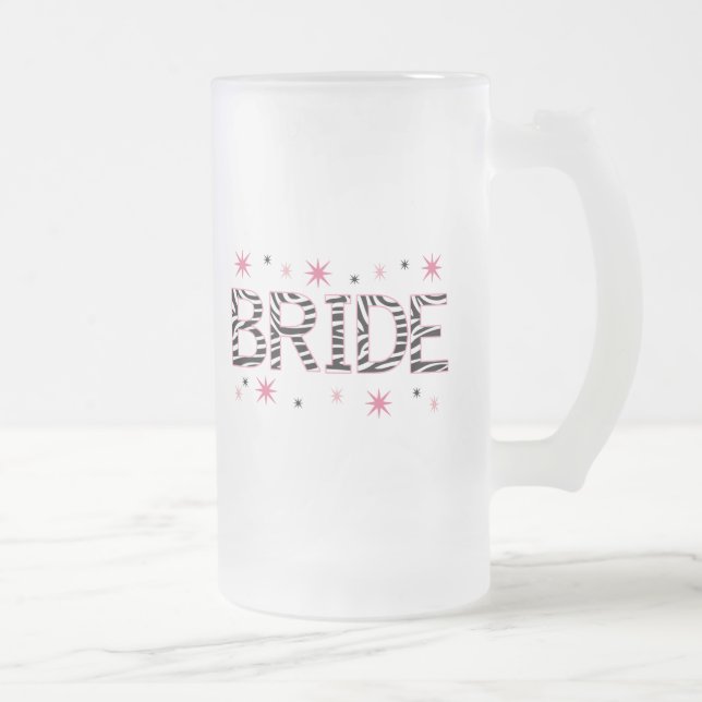 Zebra Bride Frosted Glass Beer Mug (Right)