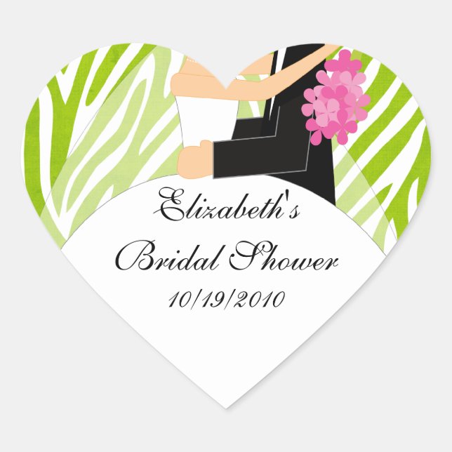 Zebra Bride Groom Bridal Shower Sticker Lime Green (Front)