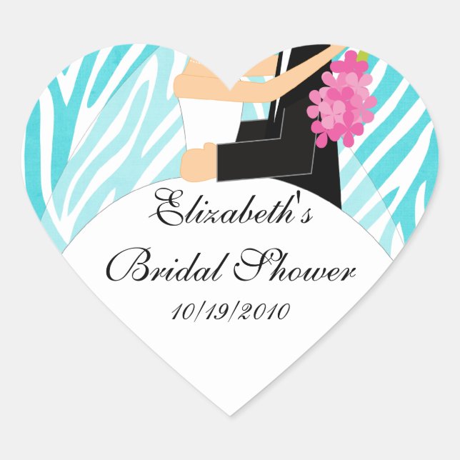 Zebra Bride Groom Bridal Shower Sticker Turquoise (Front)
