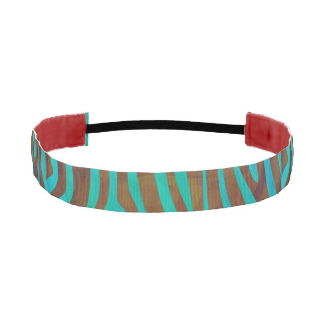 Zebra Brown and Teal Print Athletic Headband (Front)