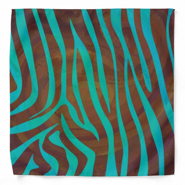 Zebra Brown and Teal Print Bandana (Front)
