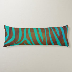 Zebra Brown and Teal Print Body Pillow